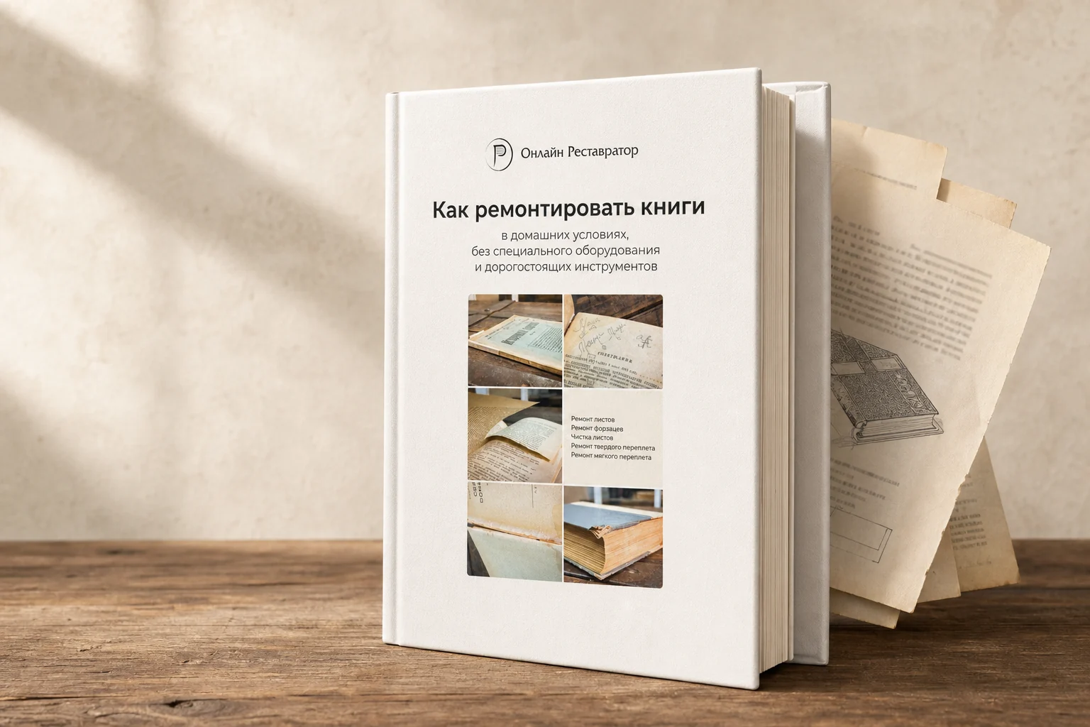 Руководство «Как ремонтировать книги» в виде книги с листами
